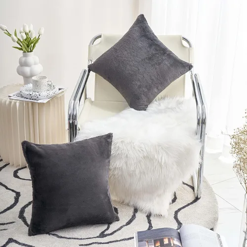 Miniatura 21 de Home Brilliant Juego de 2 almohadas de felpa de piel sintética marrón para sofá, fundas de almohada decorativas cuadradas cálidas para patio, juego