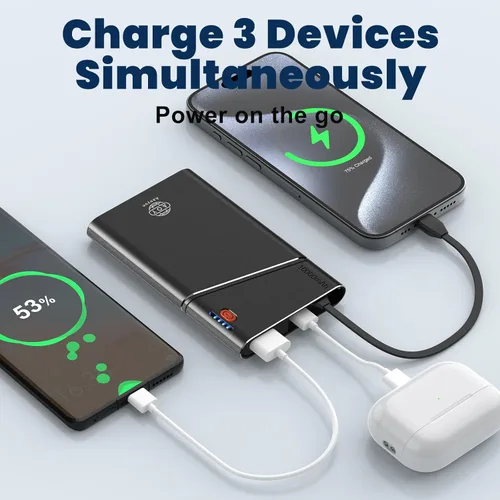 Miniatura 6 de Aaoyun Cargador portátil Power Bank, 10000mAh 22.5W PD carga rápida Powerbank con cable USB C integrado, batería externa delgada para iPhone