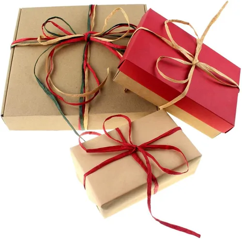 Miniatura 2 de 3 Rollos de Cinta de Rafia Roja y Verde Kraft de 1/4" por 150 Metros, 50 Metros Cada Rollo, Cordel de Papel de Embalaje para Navidad