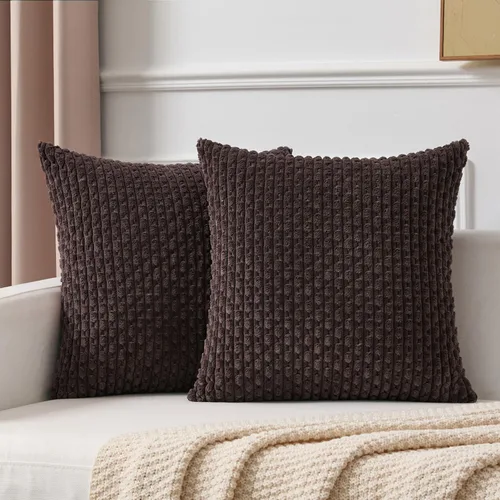Miniatura 32 de Kevin Textile - Juego de 2 fundas de almohada decorativas de pana de 22 x 22 pulgadas, suaves, estilo bohemio, a rayas, decoración moderna del hogar