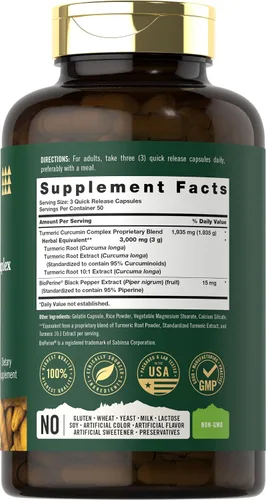 Miniatura 2 de Tahoe Nutritionals Curcumina de cúrcuma 150 cápsulas 95% curcuminoides con pimienta negra Suplemento sin OMG, sin gluten