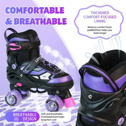 Miniatura 5 de Patines de ruedas para niños y niñas, patines cuádruples ajustables de 4 tallas con todas las ruedas iluminadas para principiantes, deportes