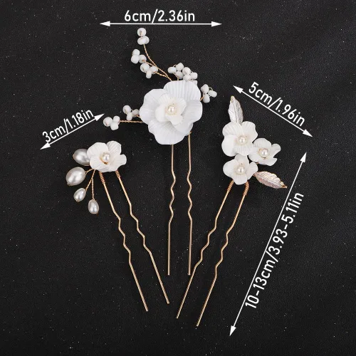 Miniatura 5 de Teyglen 3 horquillas para el pelo de boda, horquillas de flores para novia, flores y hojas, pinzas para el cabello de perlas para novia, accesorios
