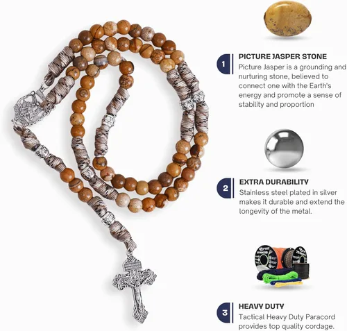 Miniatura 31 de Nazareth Store Rosario de cuerda de paracaídas de San Miguel, collar de rosario resistente y rosario de una década, cuentas de piedra natural