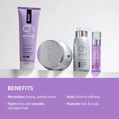 Miniatura 5 de Biotop Professional 19 Pro Silver Shampoo - Champú morado para neutralizar los tonos amarillos y cobrizos, hecho con aceite de girasol y vitamina E