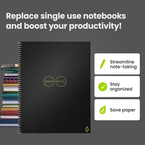 Miniatura 7 de Rocketbook Core - Cuaderno espiral reutilizable, tamaño carta 8.5x11, negro - páginas punteadas, conectado a la aplicación, borrable, cubierta