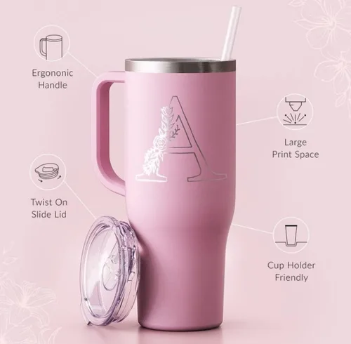 Miniatura 3 de Personalized Tumbler with Handle, Travel Mug, 40oz Stainless Steel Tumbler, Teacher Travel Mug with Straw, Charger Tumbler (Berry Ombre Glitter)