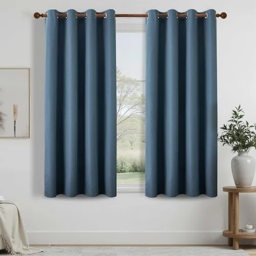 Miniatura 9 de DONREN Cortinas opacas de lino con aislamiento térmico de 52 x 95 pulgadas, cortinas de oscurecimiento de habitación con ojales para dormitorio