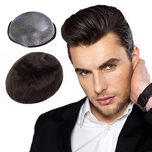 Miniatura 11 de Toupee para hombres, cabello humano para hombre, piezas de cabello de 0.002 in, piel suave y fina, un solo nudo, natural, ondulado, sistema