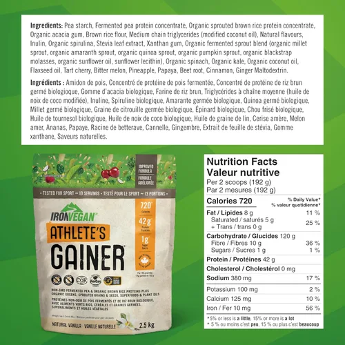 Miniatura 4 de IRONVEGAN Polvo de proteína de vainilla Gainer, 2500 GR
