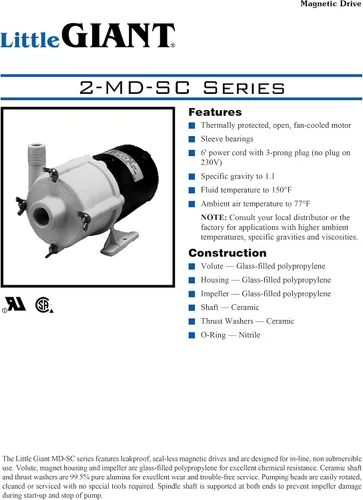 Miniatura 11 de Little Giant 580503 Bomba de accionamiento magnético semicorrosivo químico semicorrosivo de 115 voltios, 1/25 HP, 510 GPH 2-MD-SC, cable de 6 pies