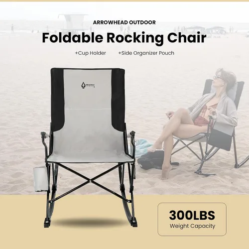 Miniatura 4 de ARROWHEAD OUTDOOR Silla Mecedora Plegable de Campamento con Portavasos Grande, Bolsillo Lateral, Plegable que Ahorra Espacio, Balancín Mejorado
