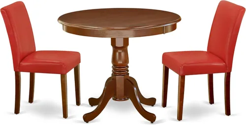 Miniatura 26 de East West Furniture ANAB3-AWA-05 - Juego de mesa de comedor moderno de 3 piezas, incluye una mesa de cocina redonda con pedestal y 2 sillas