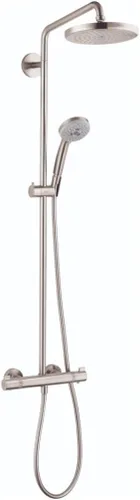 hansgrohe Croma - Juego de grifo de ducha con ducha de mano, spray Rain AirPower, juego de ducha QuickClean en níquel cepillado, 27185821