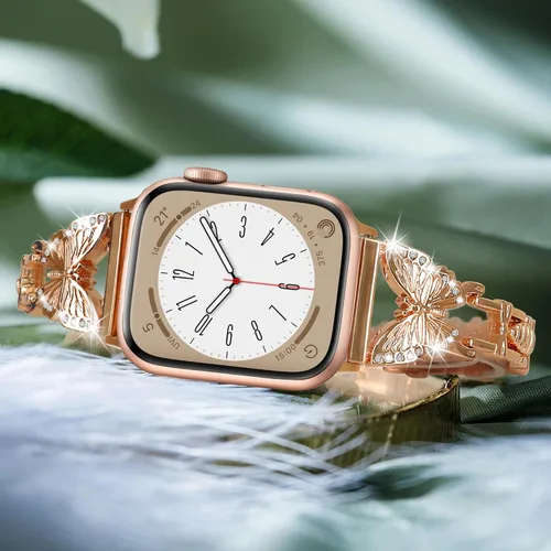 Miniatura 2 de Wipalor, compatible con la malla para reloj de Apple de 38mm y 40mm, liviana para mujer, pulsera fácil de ajustar, diamante brillante en la oro rosa
