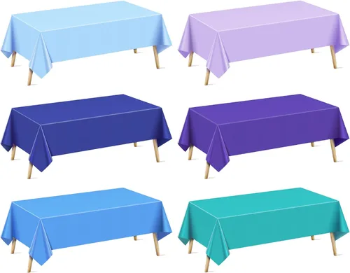 Miniatura 35 de Mantel rectangular de la serie azul y verde, 4 piezas, 54 x 72 pulgadas, color sólido, impermeable y a prueba de derrames, mantel de plástico
