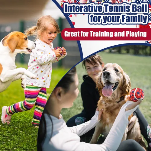 Miniatura 5 de 36 pelotas de tenis chirriantes para perros del Día de la Independencia de 2.5 pulgadas, juguetes interactivos para mascotas, pelota para perros