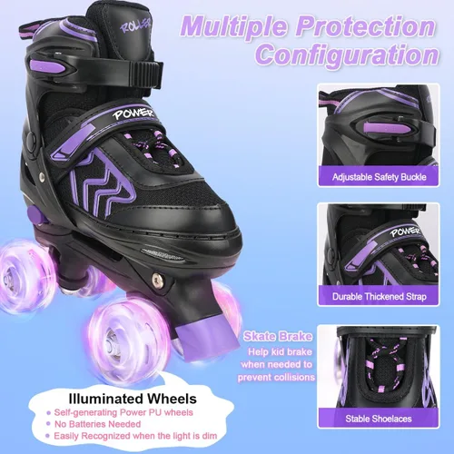 Miniatura 4 de Patines ajustables para niños pequeños con ruedas iluminadas para niños y niñas principiantes para deportes de interior y exterior Morado y negro