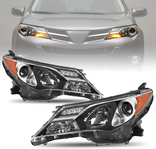 Miniatura 8 de JSBOYAT Conjunto de faros halógenos compatible con Toyota Rav4 2013, 2014, 2015, carcasa negra con reflector ámbar (bombillas incluidas)