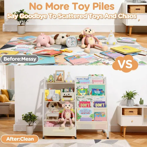 Miniatura 3 de Estantería para niños y almacenamiento de juguetes para habitaciones de niños, estantería para bebés con 4 estantes de eslinga y organizador