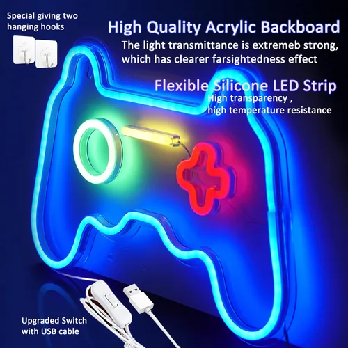 Miniatura 5 de Letrero de neón con luz de consola de videojuegos, decoración de pared para dormitorio, decoración de habitación de adolescentes y niños, letrero