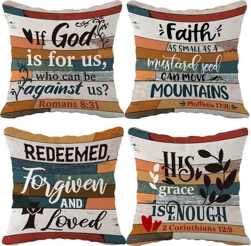 SiuSue (RB) - Juego de 4 fundas de almohada de franela vintage con diseño de las Escrituras, 18 x 18 pulgadas, decoración cristiana, regalos de