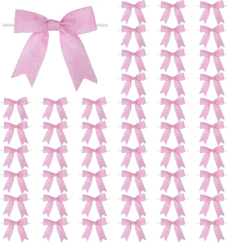 Miniatura 9 de Meseey 50 lazos de grogrén de 3 pulgadas, color gris plateado, preatados, para bolsas de golosinas, cesta de envoltura de regalo, boda, baby shower