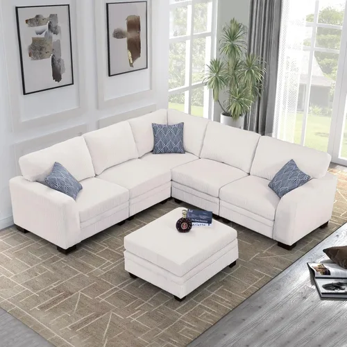 Miniatura 32 de Legend Vansen Sofá modular de gran tamaño, sofá en forma de U de 7 asientos con otomana, sofá de pana con asiento profundo, sofás seccionales Gris