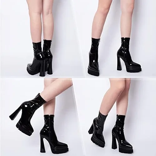 Miniatura 3 de Goiphrri Double Layer Platform Ankle Boots for Women Pointed Toe High Heel pointed toe chunky Combat Boots Mid Claf