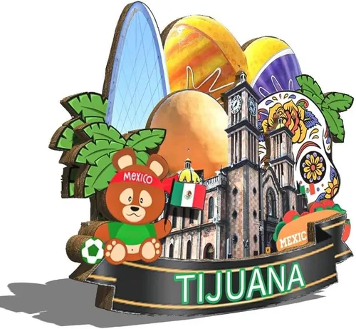 Miniatura 2 de Imán de Tijuana México para nevera de madera 3D, monumentos de viaje, coleccionables, recuerdos, decoración hecha a mano, 2