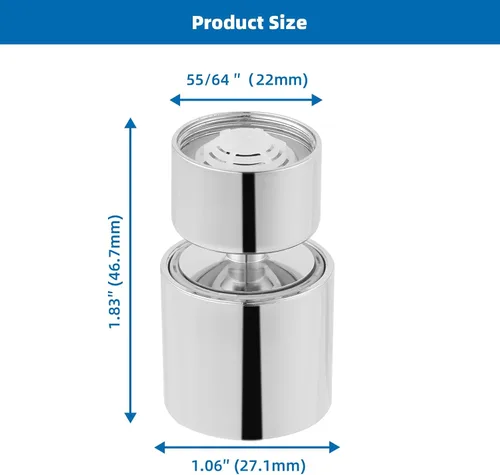 Miniatura 5 de Aireador de grifo de cocina giratorio de 360 grados anti salpicón, extensor de grifo para ahorrar agua con 2 modos de rociado de 1.8GPM Cromo