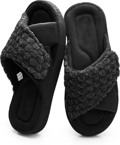Miniatura 11 de Zapatillas ortopédicas ajustables con soporte de arco para mujer con espuma viscoelástica para fascitis plantar, zapatillas de casa para mujer