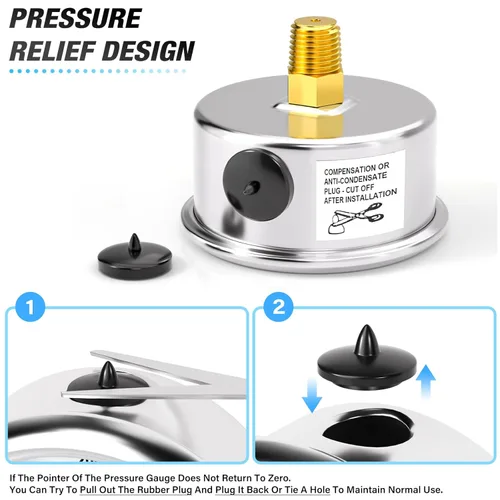 Miniatura 6 de MEANLIN MEASURE - Manómetro de presión de 0~60 psi, relleno de glicerina, esfera con cara de 1.5 pulgadas, NPT de 1/8 de pulgada, manómetro de acero