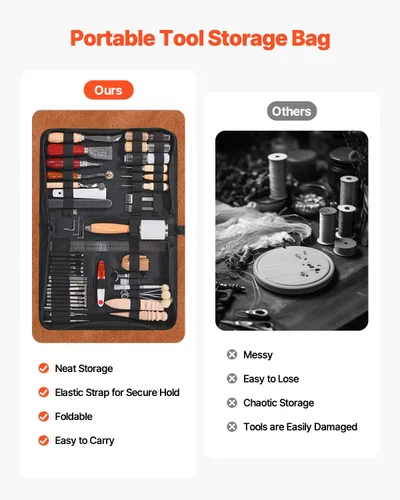 Miniatura 6 de VEVOR Kit de herramientas de trabajo de cuero, 59 piezas de herramientas de artesanía de cuero con bolsa de almacenamiento de lona portátil