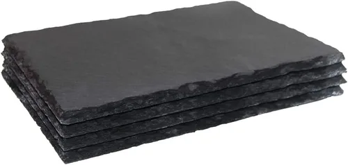 MONKEY SUN Paquete de 4 tablas de queso de pizarra negra de 12 x 8 pulgadas con borde natural para cocina, comedor, fiesta, platos de piedra de