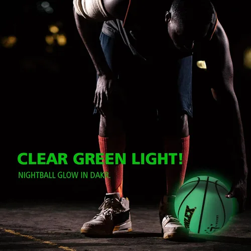 Miniatura 5 de Balones de baloncesto que brillan en la oscuridad de cuero verde brillante para interiores y exteriores, tamaño oficial 7-29.5, tamaño 6-28.5
