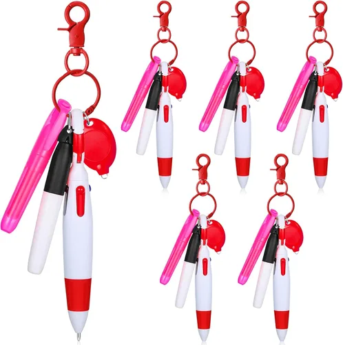 Miniatura 7 de 30 piezas de clip retráctil para bolígrafo de lanzadera con mini resaltador, bolígrafo de insignia de enfermera, marcador de neón, llavero LED, clip