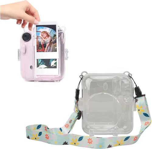 Miniatura 13 de ciciglow Funda protectora transparente para Mini 12, funda protectora de cámara rígida transparente para cámara instantánea con correa de hombro Azul