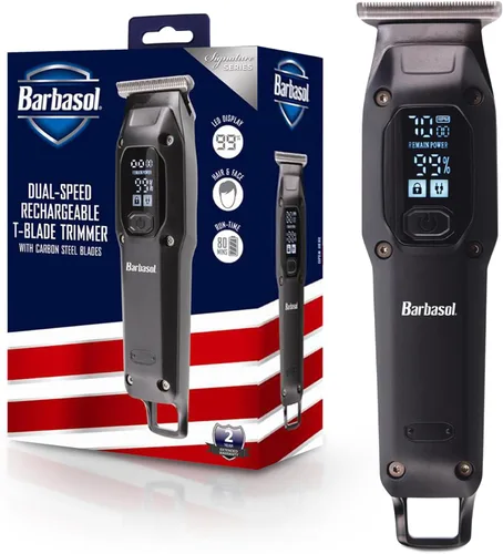 Barbasol Recortadora T-Blade, recortadora de pelo y barba recargable para hombres, recortadora de pelo de doble velocidad con 6 peines guía de