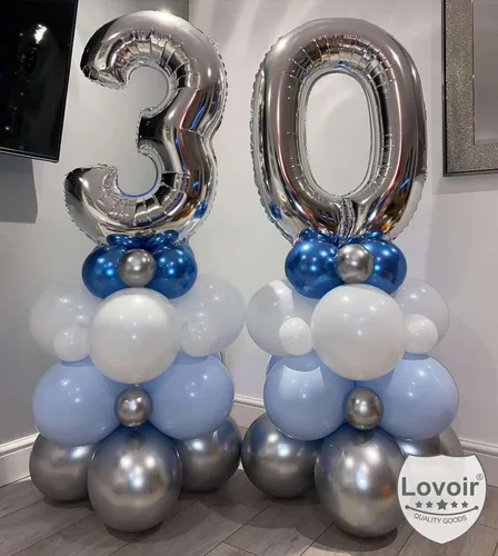 Miniatura 5 de Lovoir Globo plateado de 40 pulgadas con números de 30 dígitos gigantes de papel de aluminio de Mylar para helio plateado para fiesta de cumpleaños