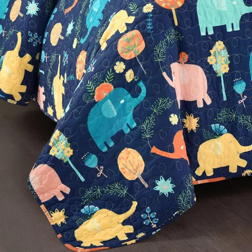 Miniatura 7 de Lush Decor Hygge - Juego de edredón reversible de elefante, tamaño individual, 3 piezas, azul marino y multicolor, juego de ropa de cama para niños