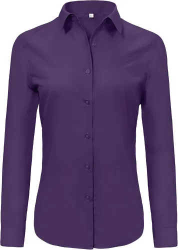 Miniatura 45 de Ruisin - Camisas supersuaves sin arrugas y con botones para mujer, unicolor, manga larga, diseño a rayas, estilo formal, blusa de vestir