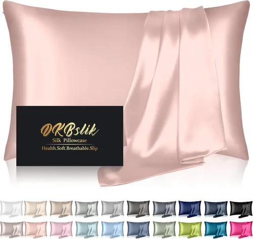 Miniatura 31 de Funda de almohada de seda para cabello y piel, fundas de almohada de seda de morera tamaño estándar, anti-acné, refrescante para dormir, seda Rosa