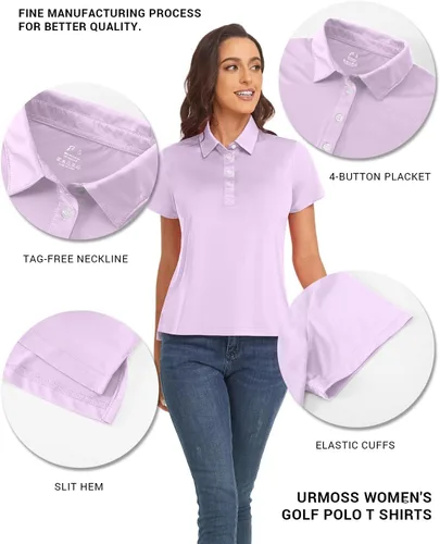 Miniatura 4 de URMOSS Polo de golf para mujer, transpirable, de manga corta, ligera, 4 botones