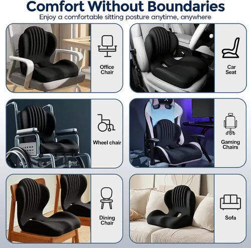 Miniatura 8 de Cojín de asiento para silla de oficina y automóvil, cojines de asiento ergonómicos en forma de L, cojín ortopédico de espuma viscoelástica con hueco