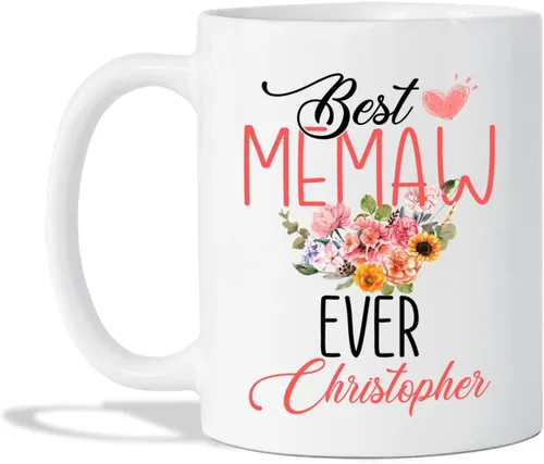 Taza de café con texto en inglés "Best Memaw Ever", taza de cerámica personalizada con memaw única, taza de cerámica con la frase "Best Memaw Ever",