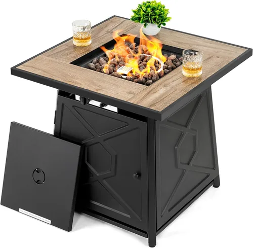 Miniatura 10 de Nuu Garden Mesa redonda de propano de 30 pulgadas para exteriores, con certificación CSA, hoguera de gas 2 en 1 con marco de metal en relieve