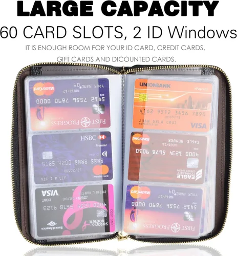 Miniatura 3 de Easyoulife - Monedero de cuero con cremallera, billetera portatarjetas para mujer, bloqueo RFID