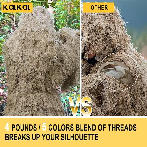 Miniatura 2 de Kalkal Traje Ghillie, Ropa de Camuflaje para Caza para Hombres, Doble Costura, Traje Gilly para Adultos para Caza en la Selva y Halloween