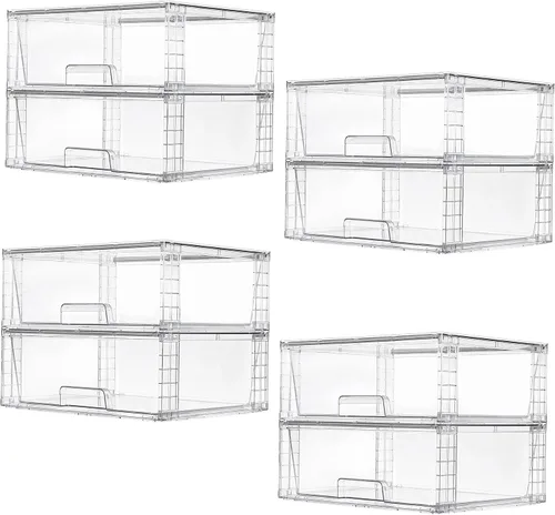 Miniatura 11 de Vtopmart Paquete de 2 Cajones de Almacenamiento Grandes Apilables, Fácil de Ensamblar Organizadores de Acrílico Transparente para Baño Armario